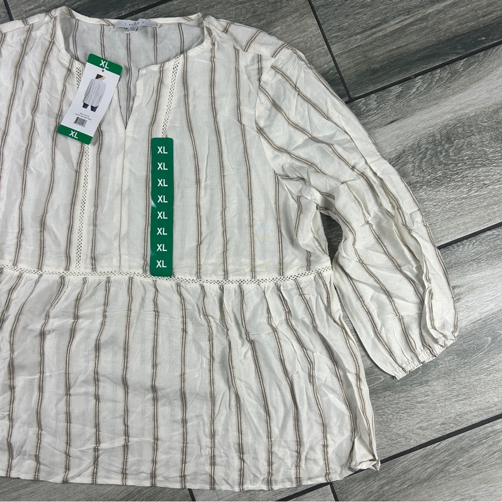 Fever Cream and Brown Striped Long Sleeve Top - Picture 6 of 12